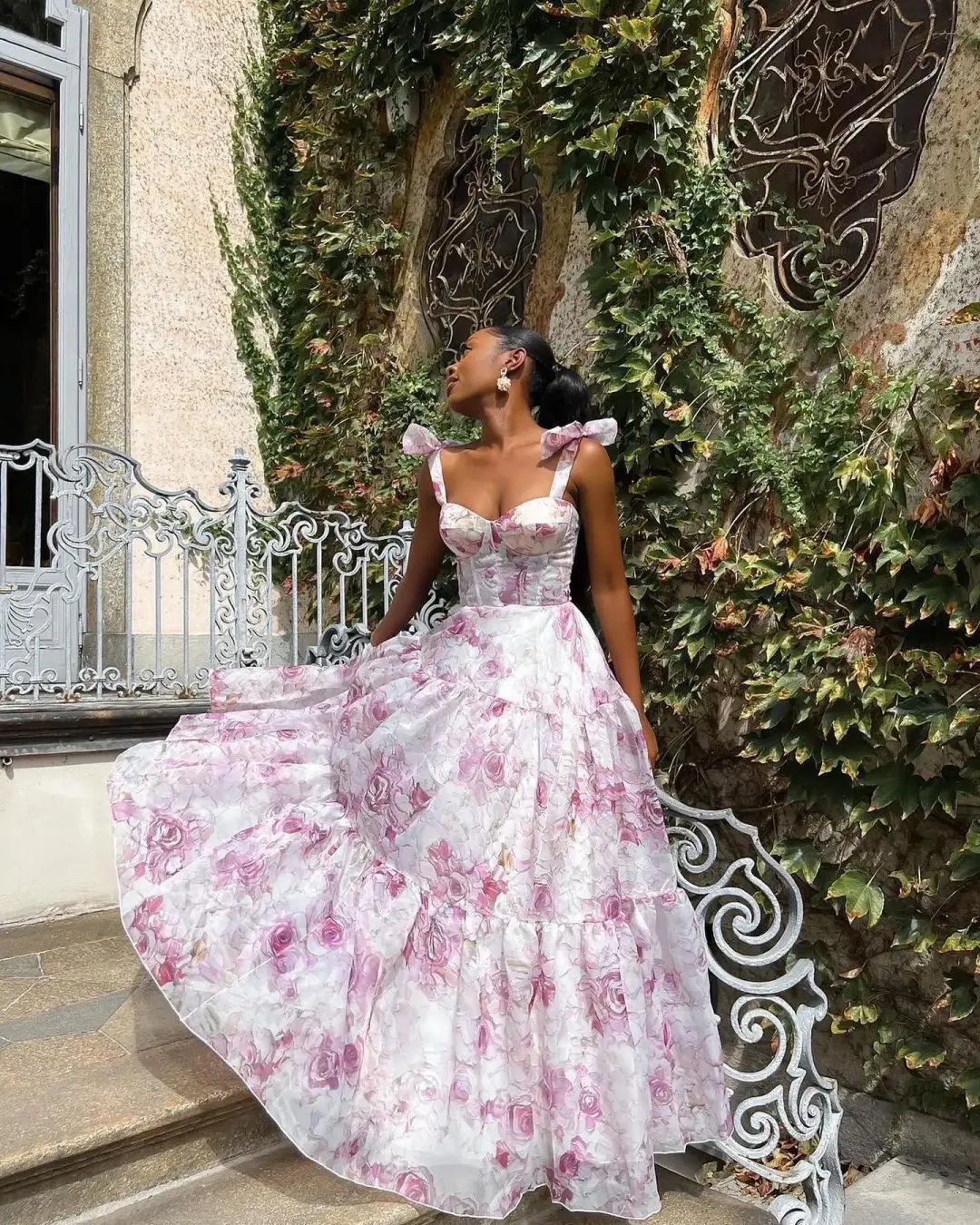 Milla Pink Peony Tenter Floral Maxi Tie-up Dress Floral Size AU 6 for rent on The Volte - main image