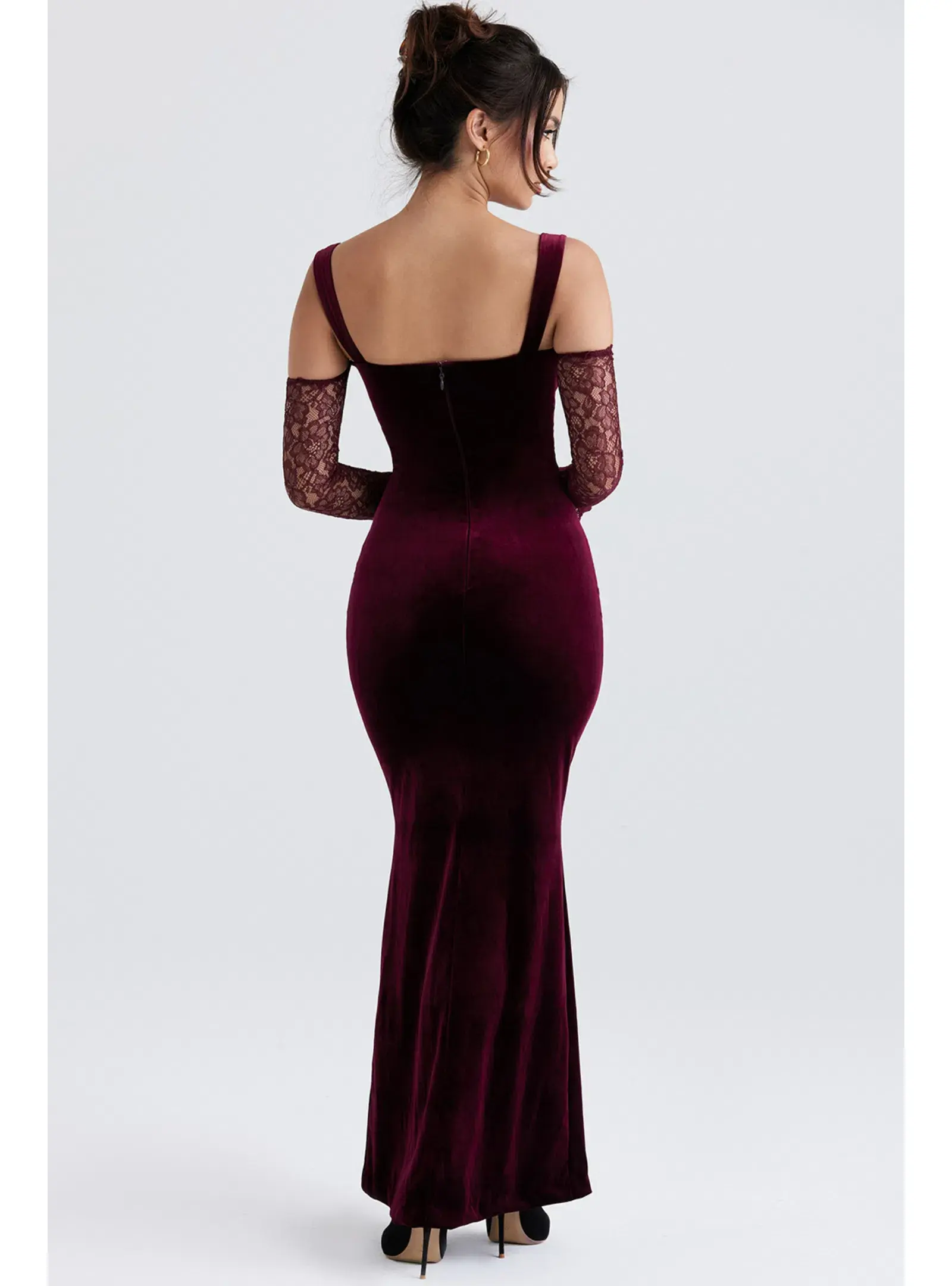 House Of CB Ivy Velvet Maxi Dress Black Cherry Size AU 6 - Image 3