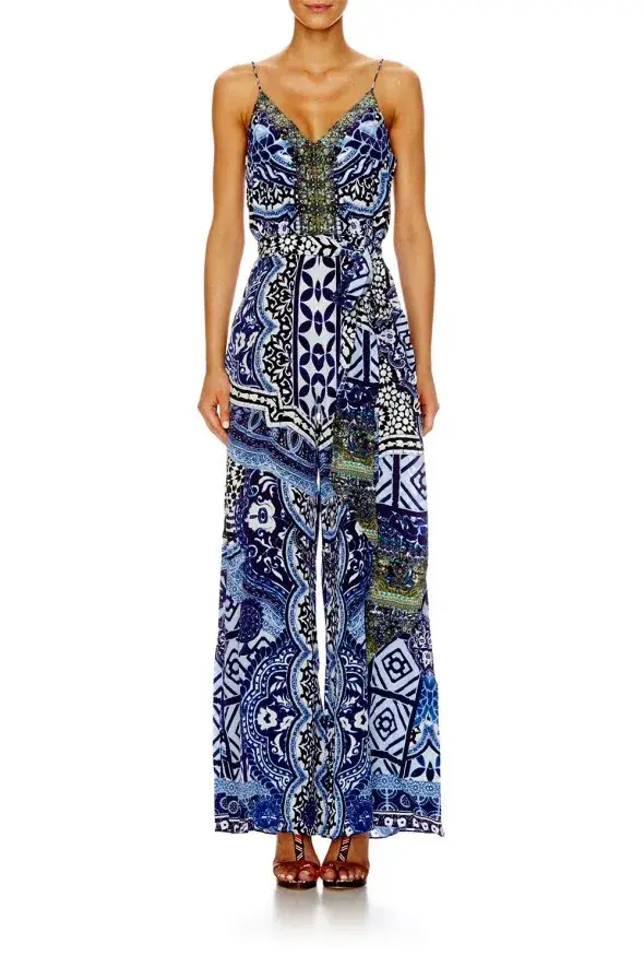 Camilla Under the Medina Moon Wide Leg Jumpsuit Blue Print Size 10 for rent on The Volte - main image