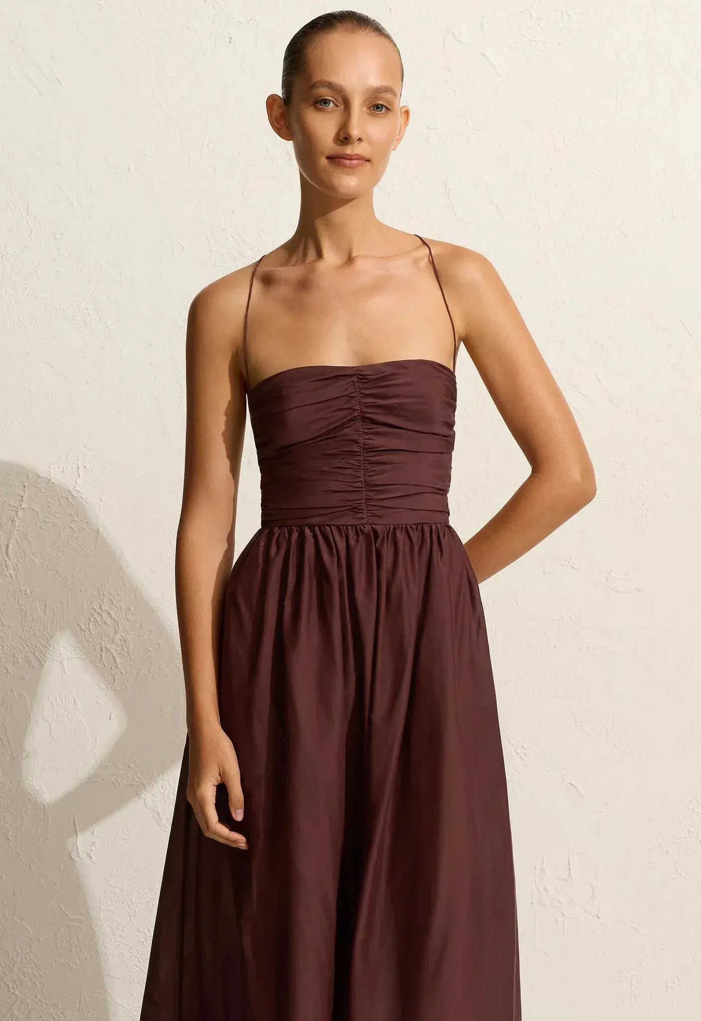 Matteau Gathered Lace Up Dress Brown Size 1/ AU 6 - Image 2