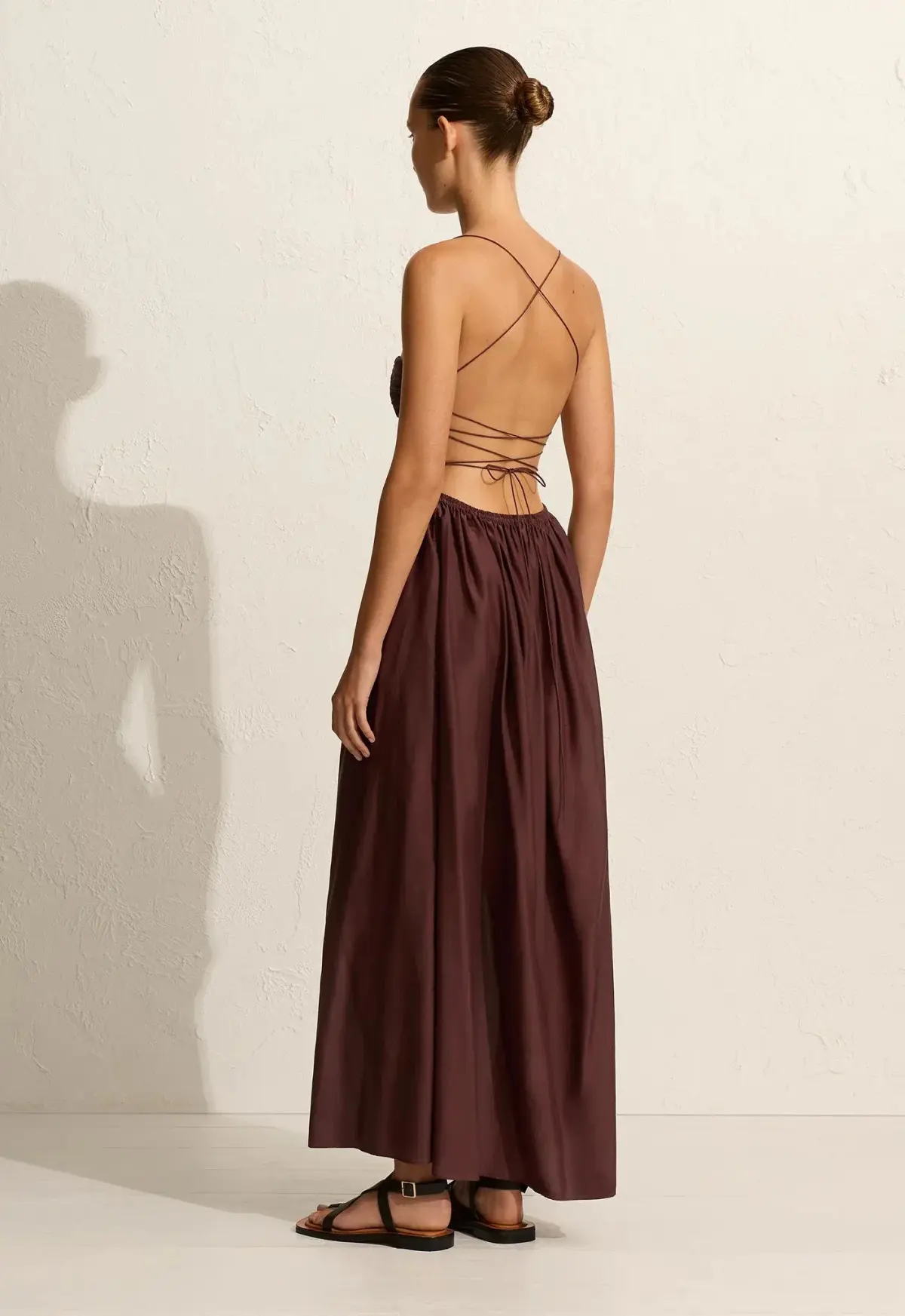 Matteau Gathered Lace Up Dress Brown Size 1/ AU 6 - Image 4