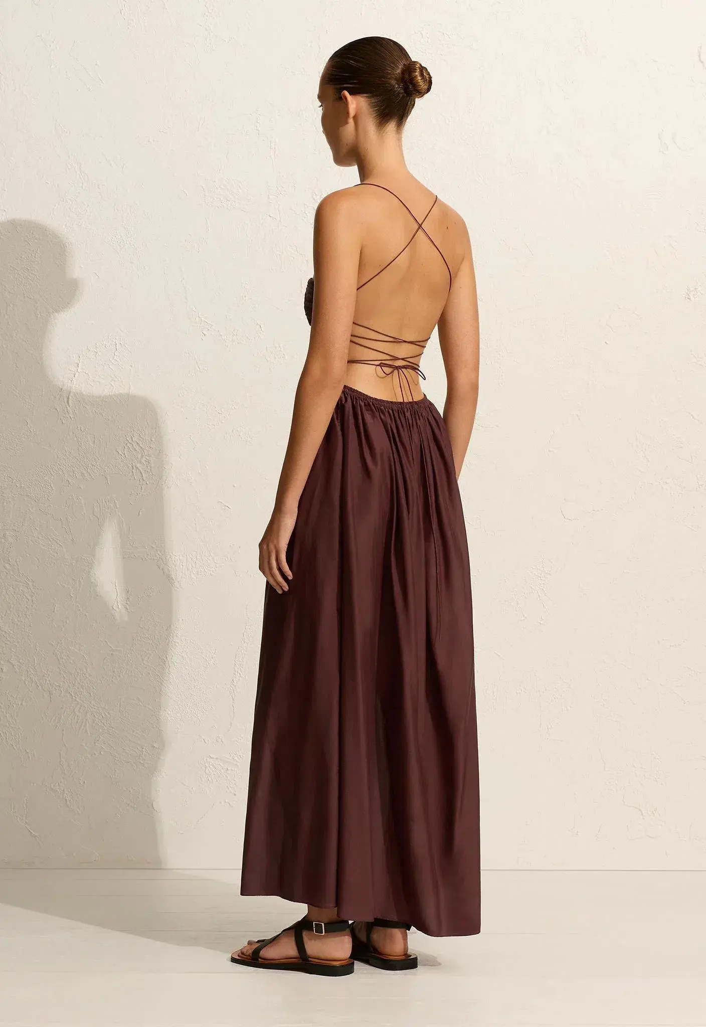 Matteau Gathered Lace Up Dress Brown Size 1/ AU 6 - Image 4