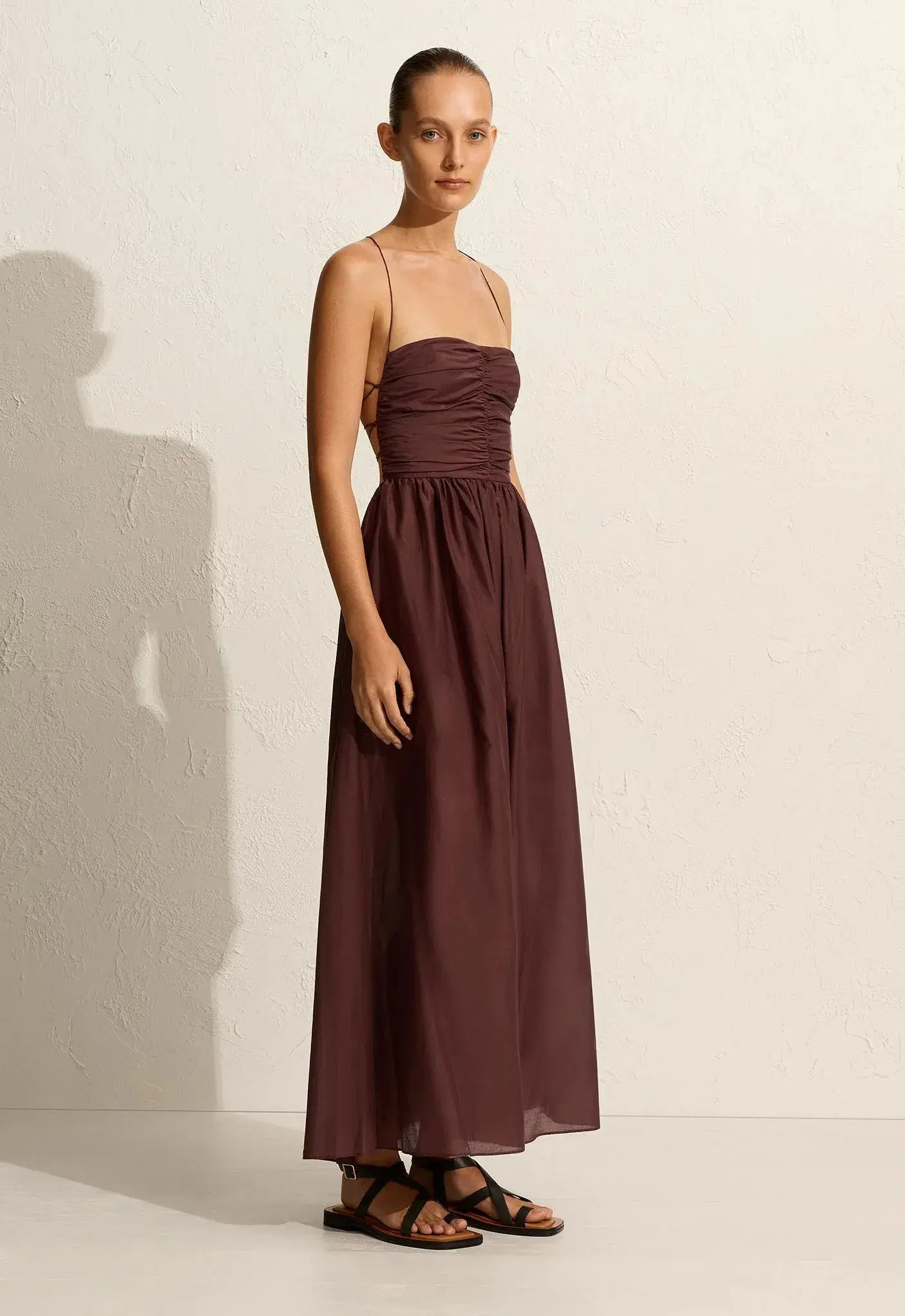 Matteau Gathered Lace Up Dress Brown Size 1/ AU 6 - Image 3