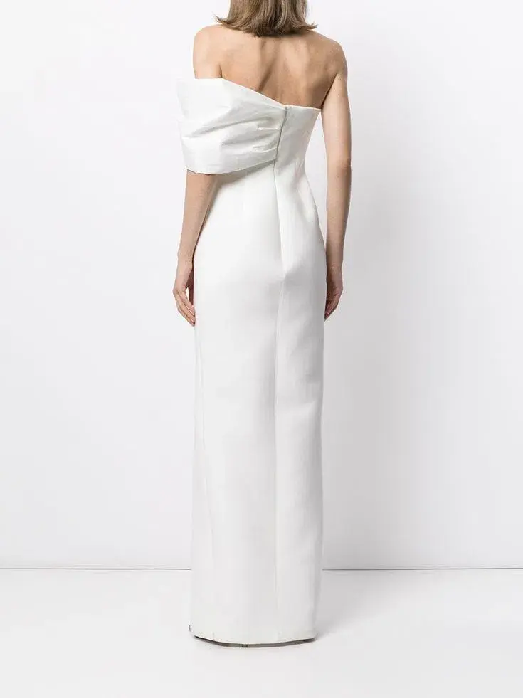 Rachel Gilbert Kace Bow-Shoulder Gown White Size 8 - Image 2