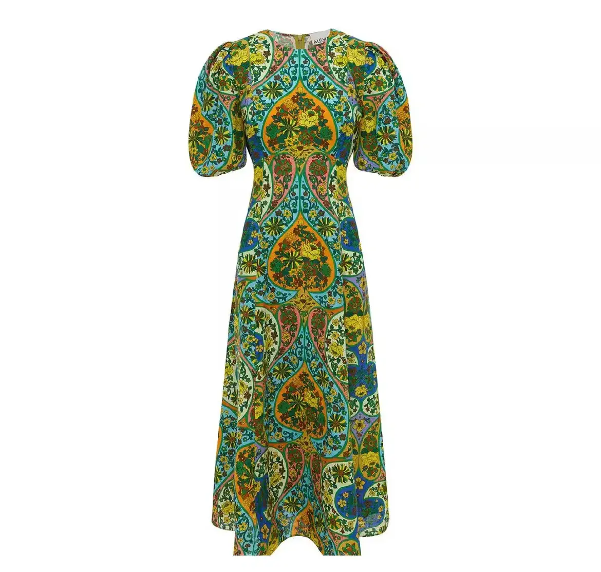 Alemais Sofie Puff Sleeve Midi Dress Green Print Size 12 - Image 3