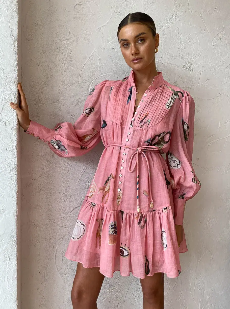 Alemais Cleo Mini Smock Dress Pink Size 8 - Image 2
