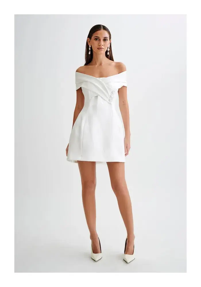 Meshki Evita Satin Off Shoulder Mini Dress White Size 8 - Image 1