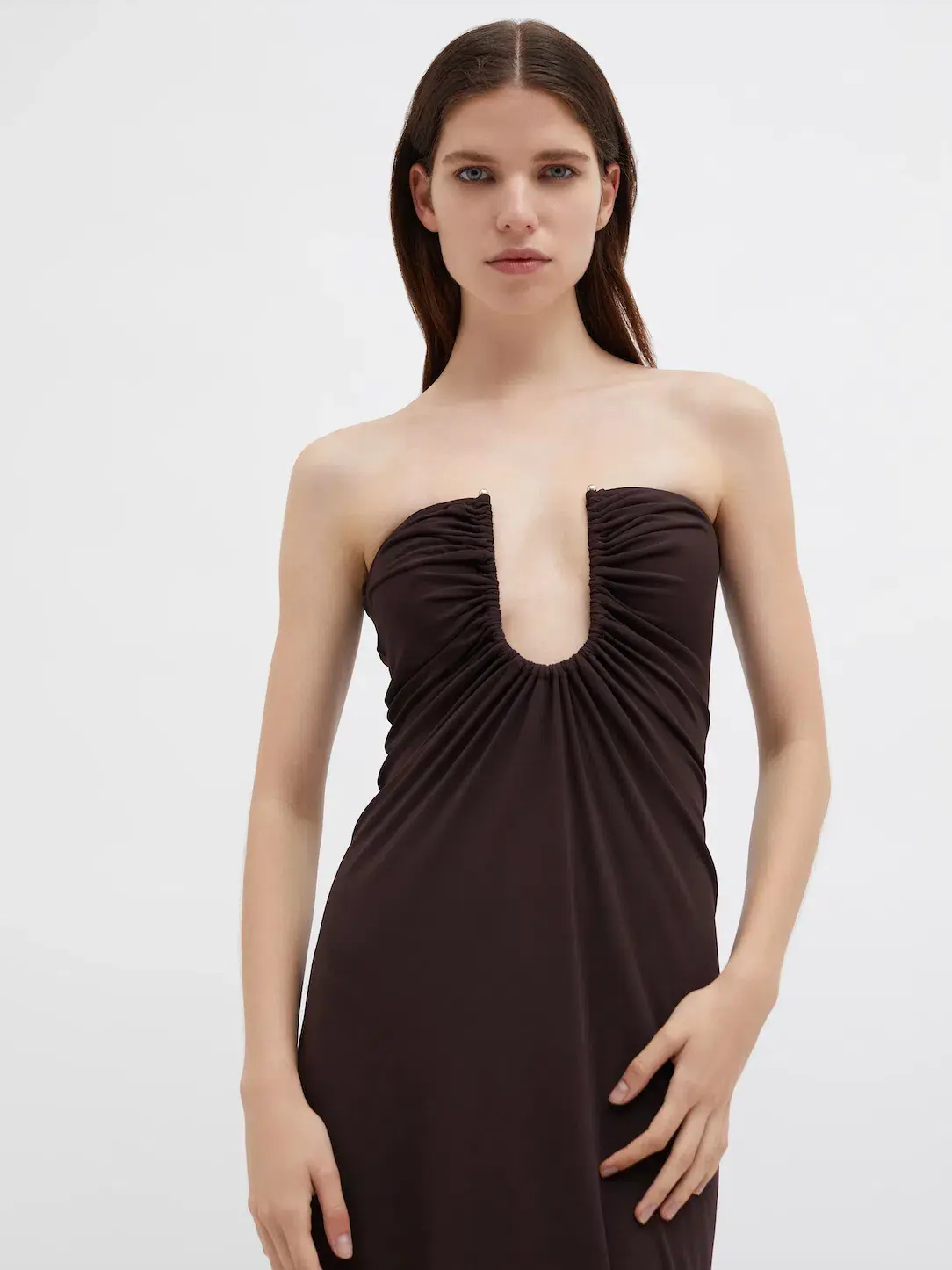 Christopher Esber Arced Palm Strapless Dress Brown Size 6 / AU 6-8  - Image 3