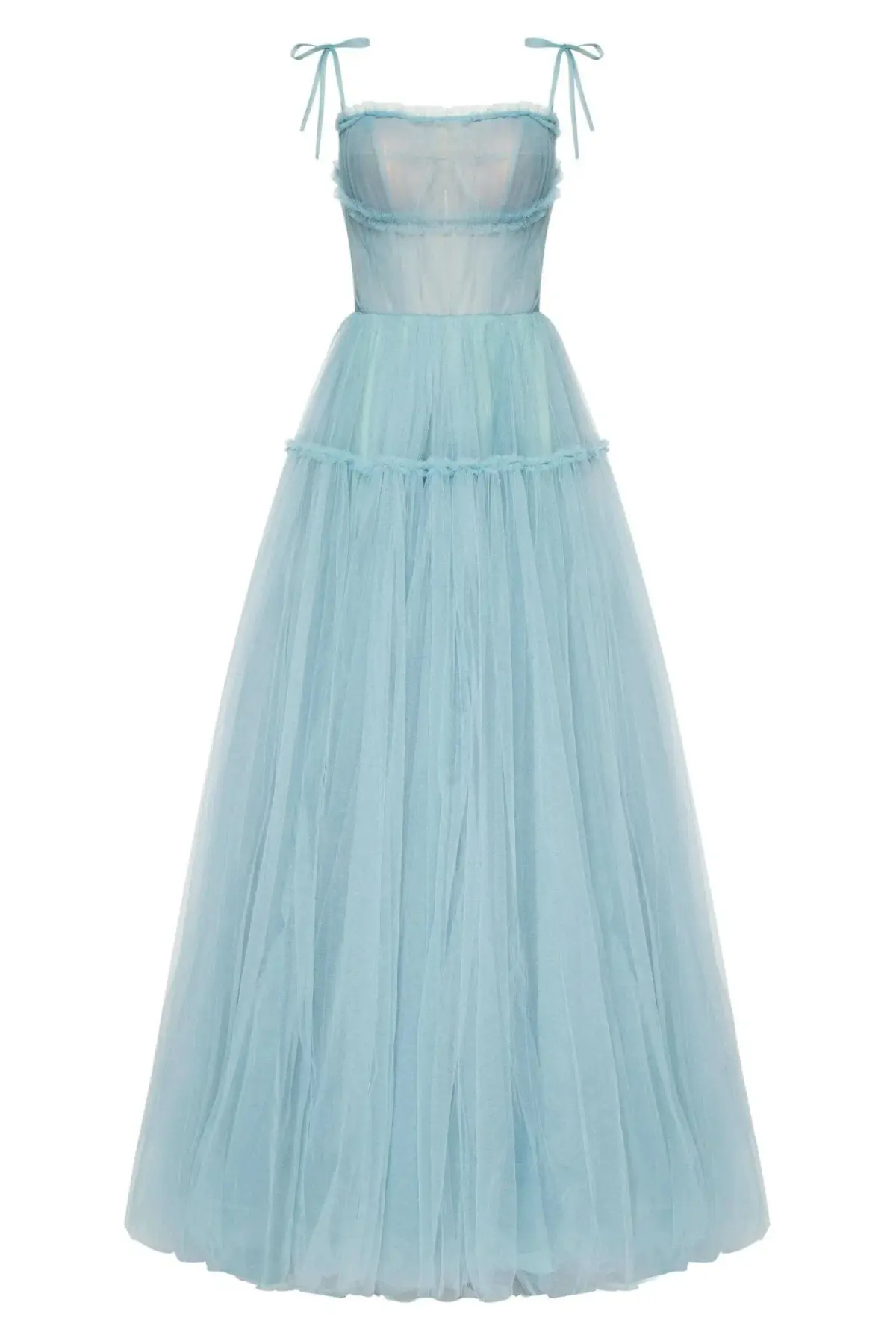 Milla Ocean Wave Tie-straps Tulle Prom Dress Blue Size M / AU 10 - Image 4