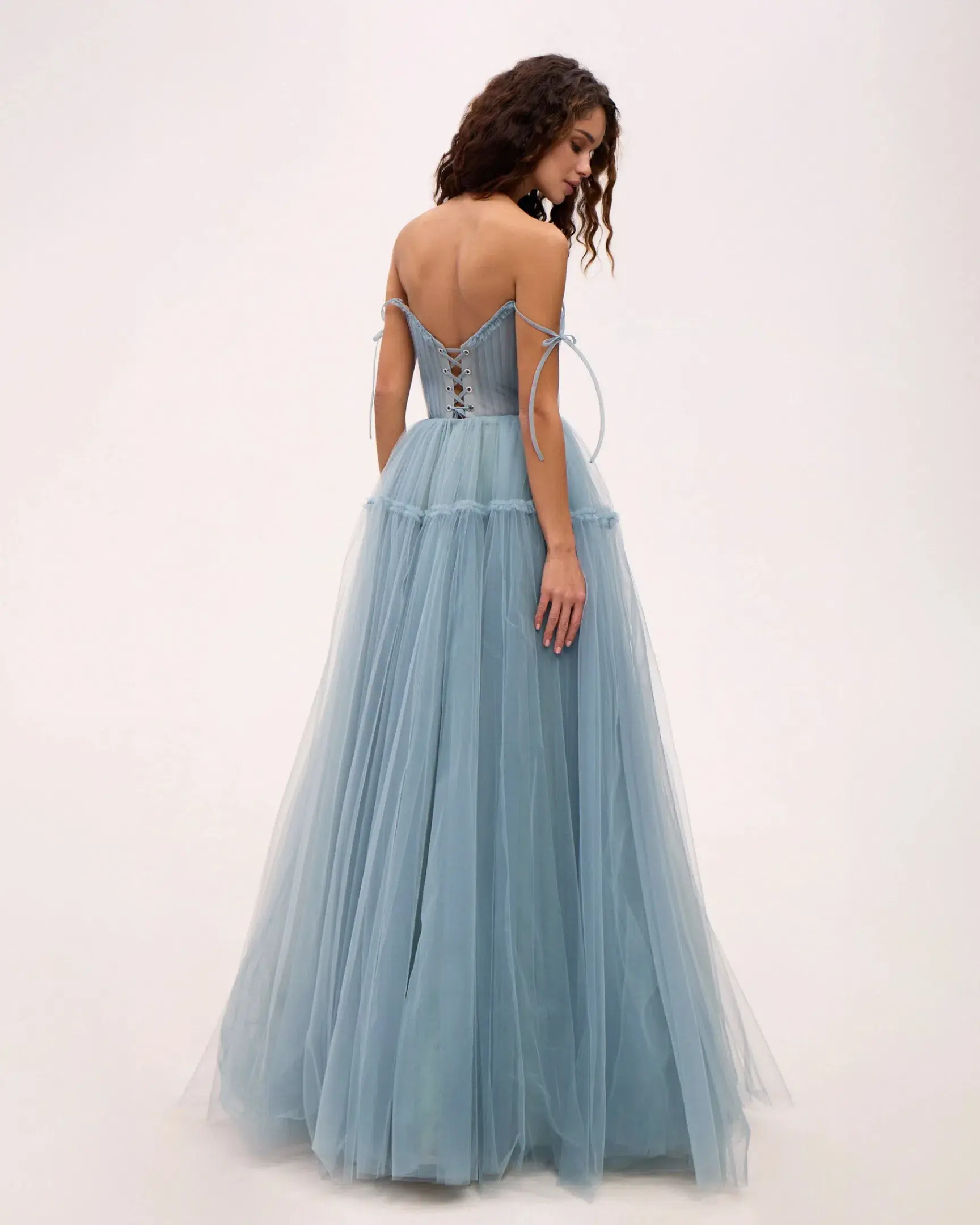 Milla Ocean Wave Tie-straps Tulle Prom Dress Blue Size M / AU 10 - Image 2