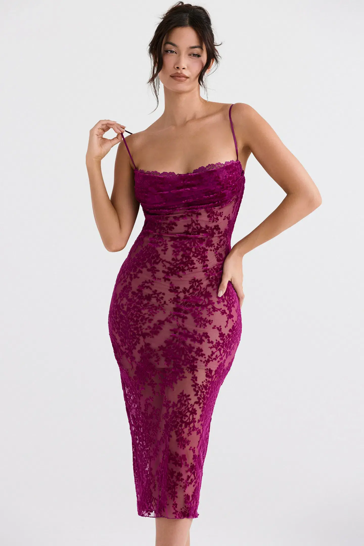 House of CB Ione Devore Midi Dress in Cranberry Size XS / AU 6 - Image 1