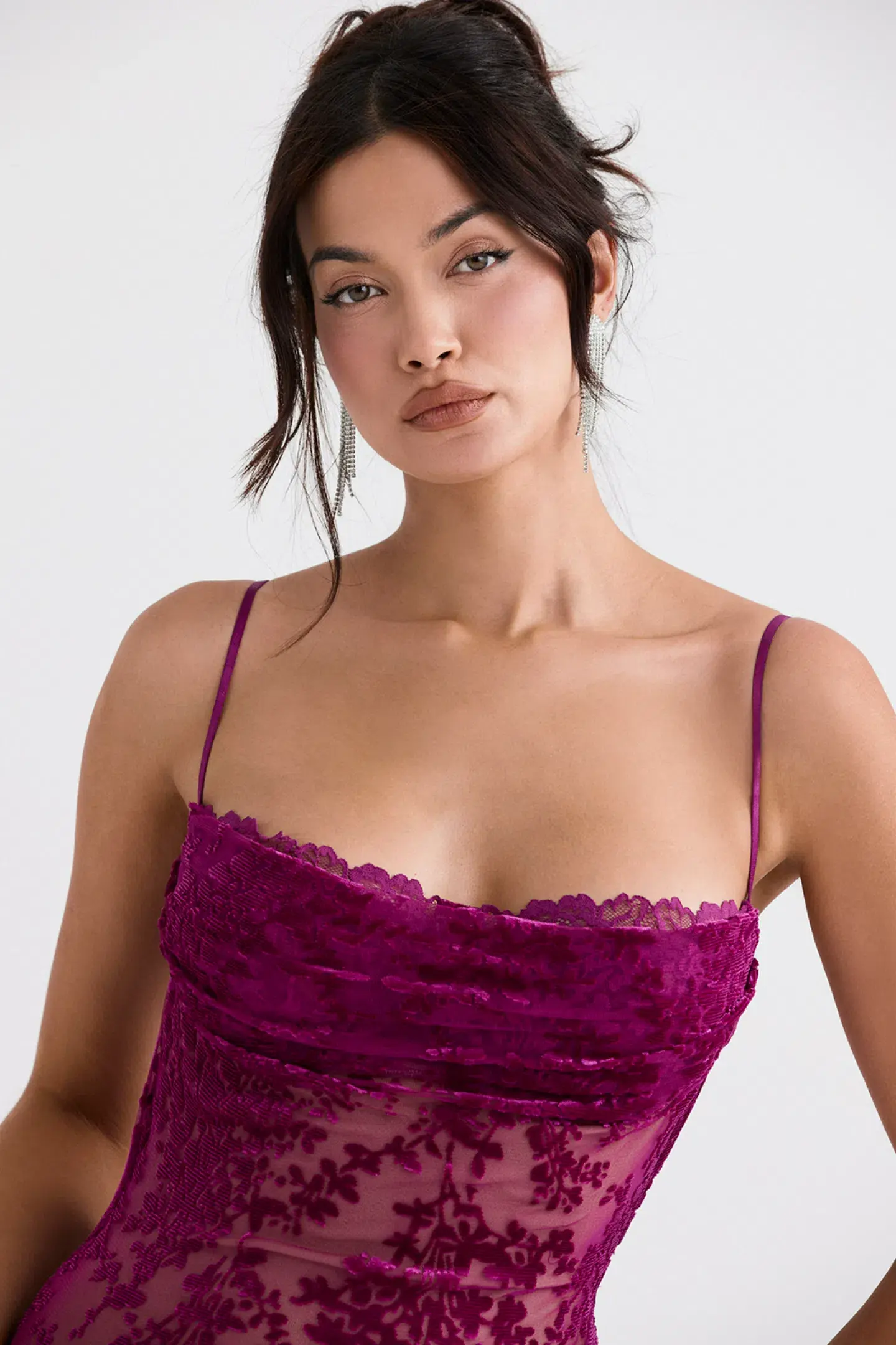 House of CB Ione Devore Midi Dress in Cranberry Size XS / AU 6 - Image 3