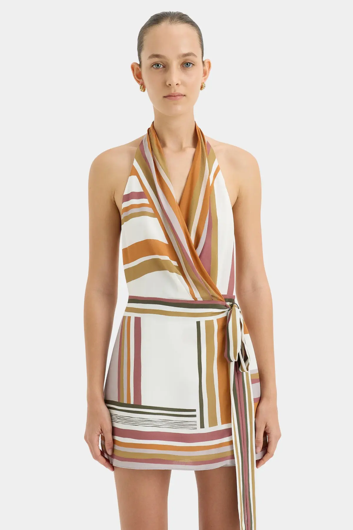 Sir the Label Caprera Wrap Halter Mini Dress Milazzo Stripe Size 10 - Image 3