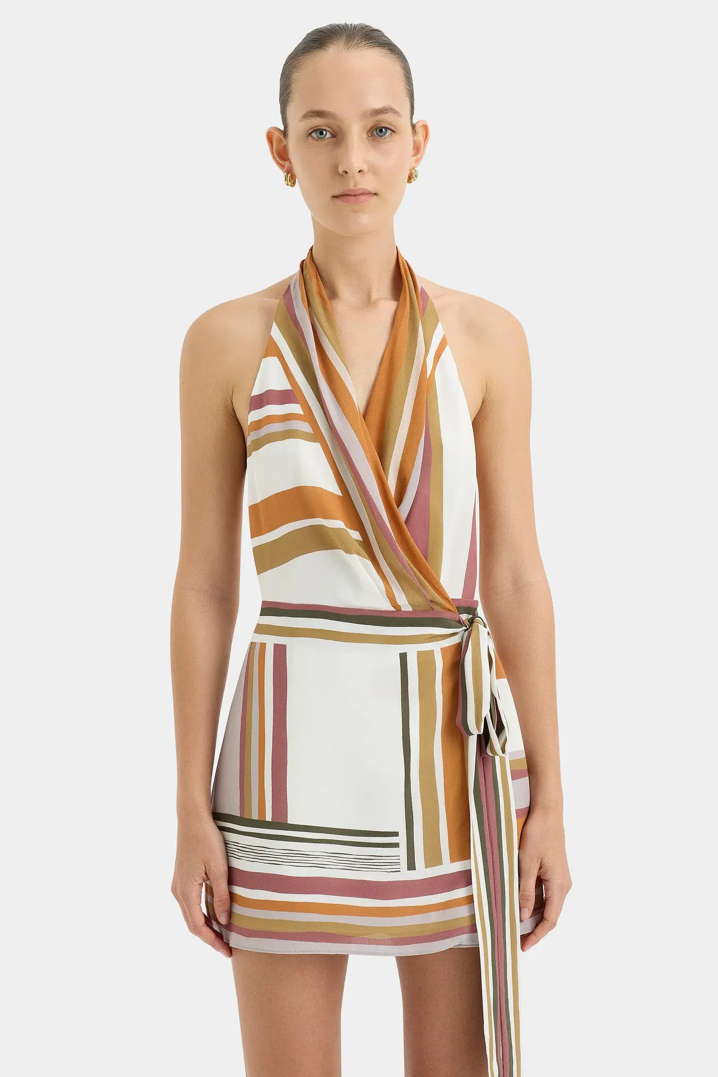 Sir the Label Caprera Wrap Halter Mini Dress Milazzo Stripe Size 10 - Image 3