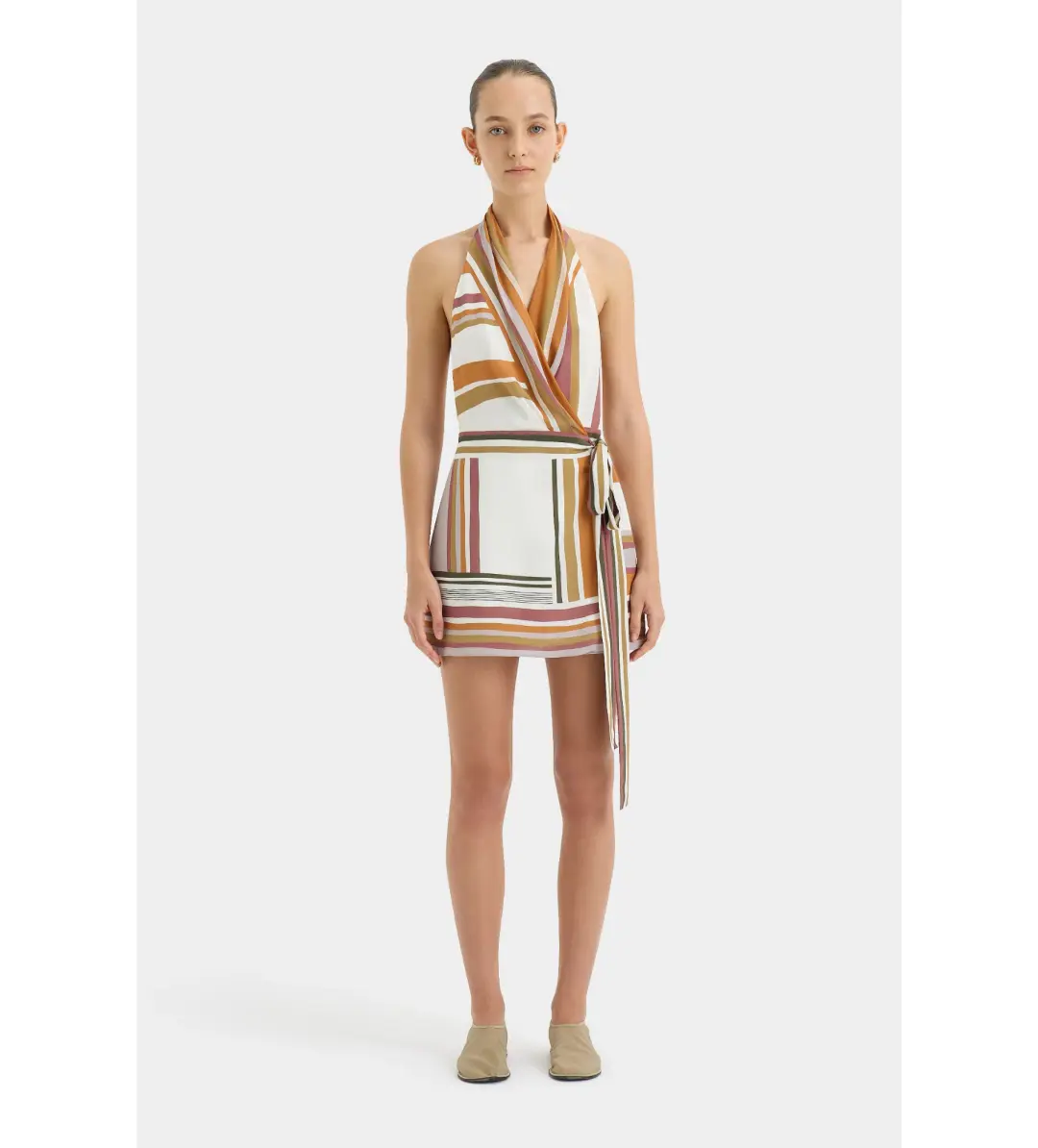 Sir the Label Caprera Wrap Halter Mini Dress Milazzo Stripe Size 8 for rent on The Volte - main image