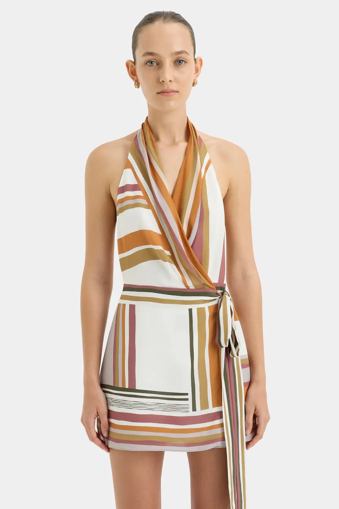 Sir the Label Caprera Wrap Halter Mini Dress Milazzo Stripe Size 8 for rent on The Volte - main image