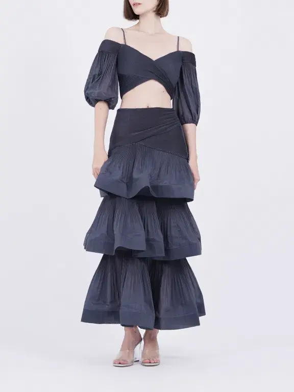 Zimmermann The Pleated Tiered Skirt in Paradise Navy Size 2/Au 12 - Image 1