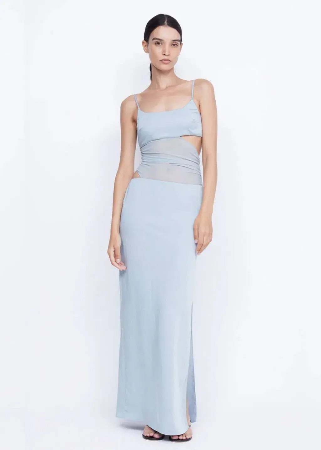Bec and Bridge Mari Lou Asym Sheer Panel Maxi Dress in Dove Blue Size 8 - Image 1