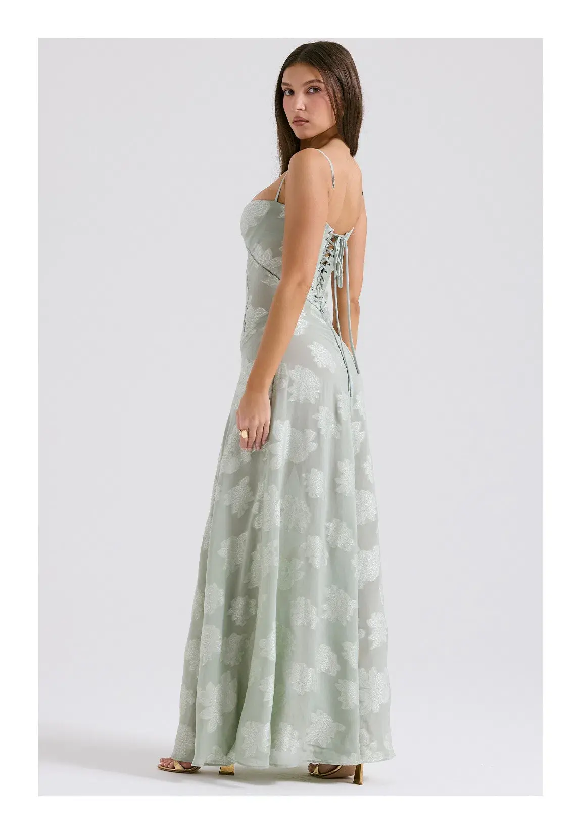 House of CB Seren Lace Back Maxi Dress in Pistachio Pale Green in Size S / AU 8 - Image 2