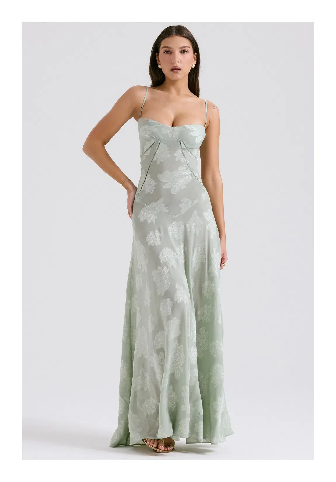 House of CB Seren Lace Back Maxi Dress in Pistachio Pale Green in Size S / AU 8 - Image 1