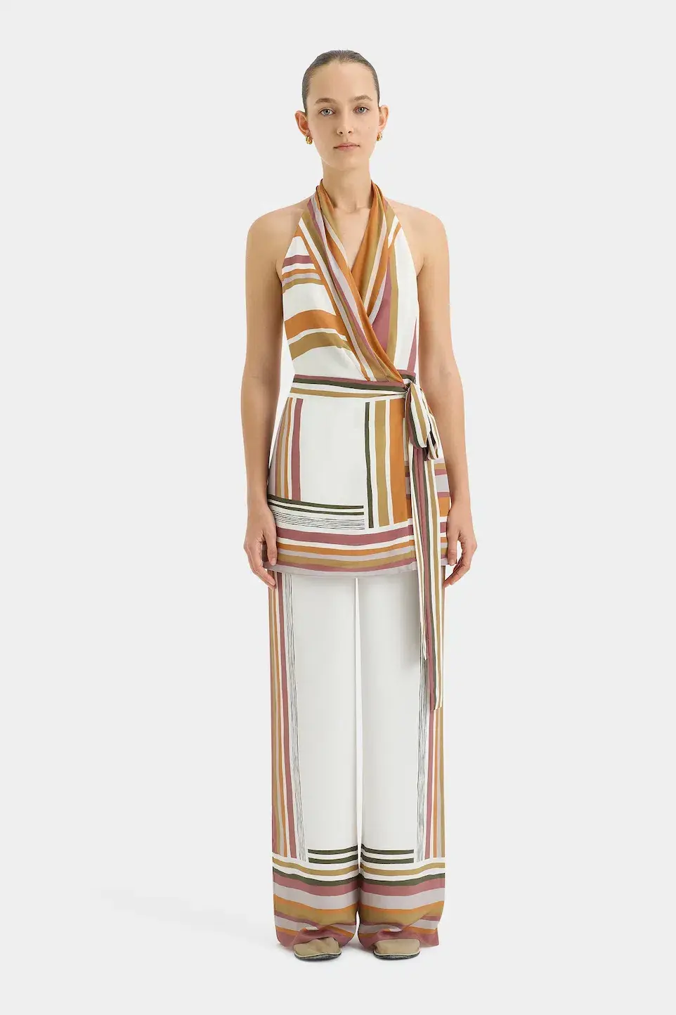 Sir the Label Caprera Wrap Halter Mini Dress Milazzo Stripe Print Size 1 / AU 6-8 - Image 5