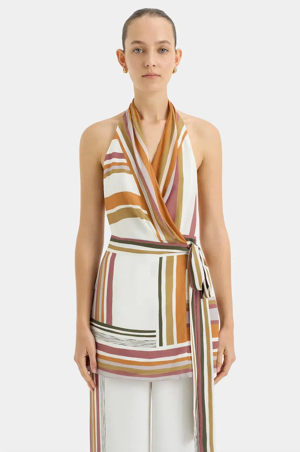Sir the Label Caprera Wrap Halter Mini Dress Milazzo Stripe Print Size 1 / AU 6-8 - Image 6