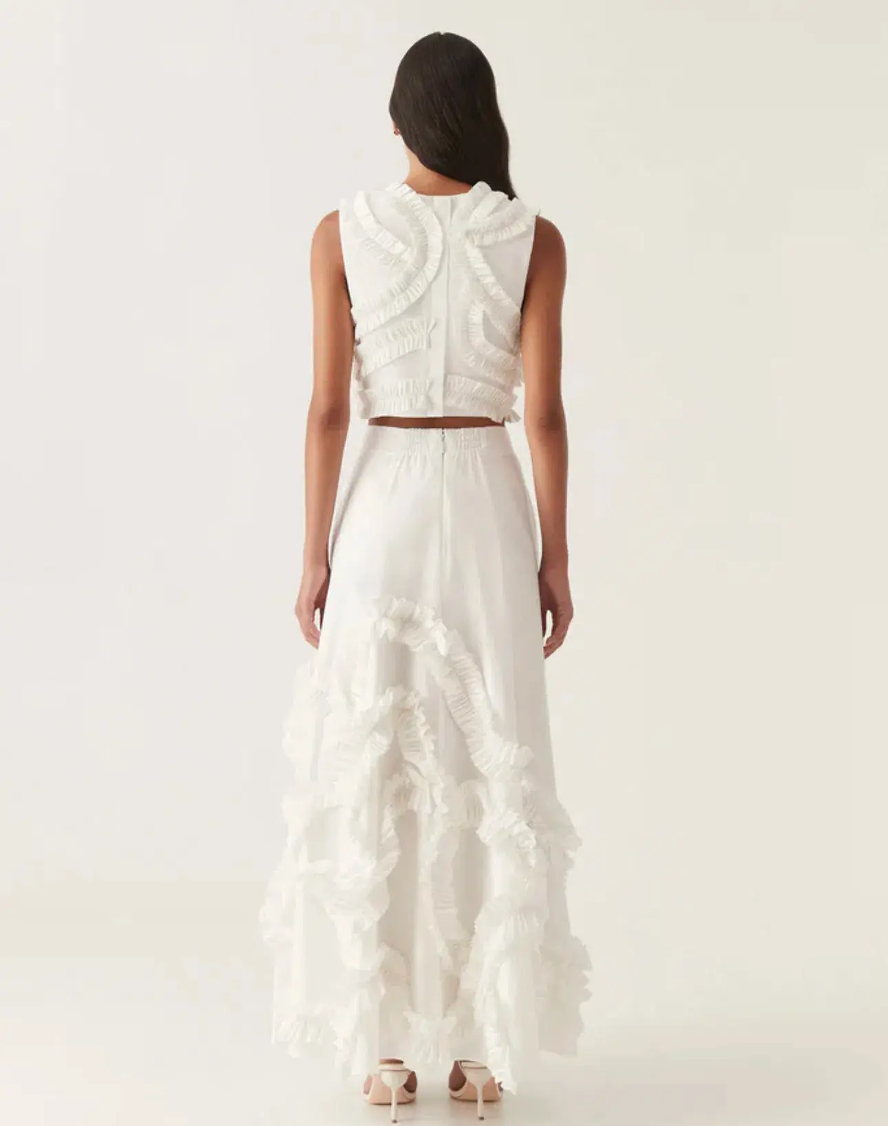 Aje Aurelia Frill Shell Top and Kendra Frill Maxi Skirt Set Ivory Size 8 - Image 3