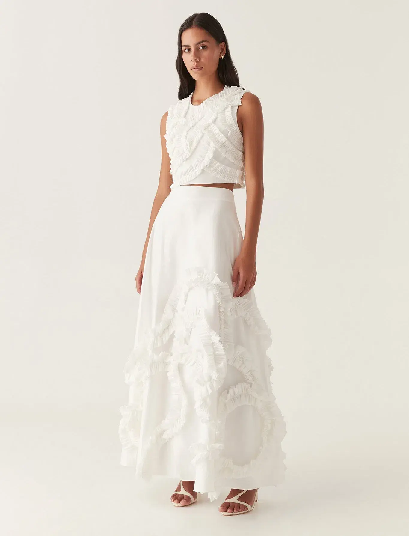 Aje Aurelia Frill Shell Top and Kendra Frill Maxi Skirt Set Ivory Size 8 - Image 1