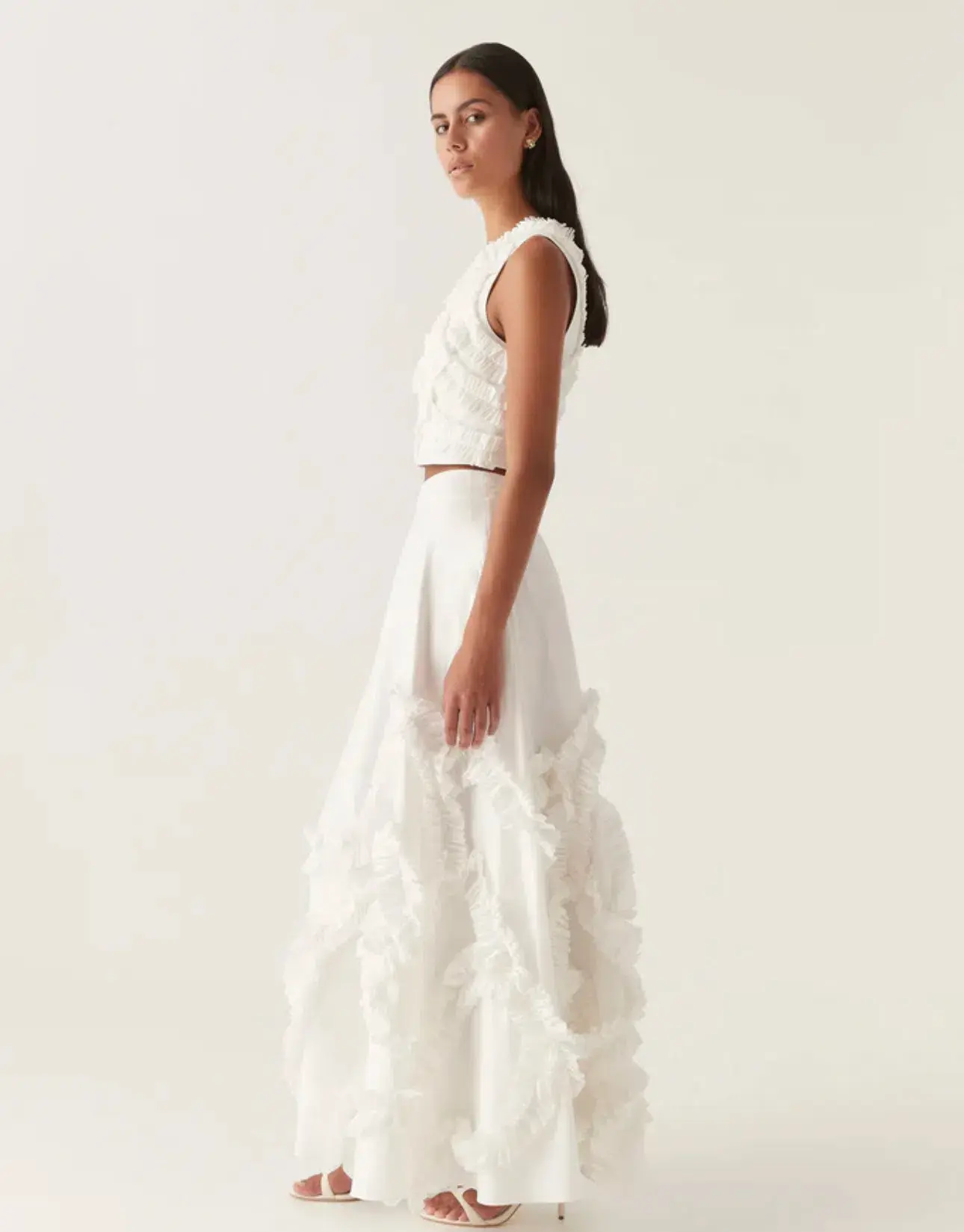 Aje Aurelia Frill Shell Top and Kendra Frill Maxi Skirt Set Ivory Size 10 - Image 2