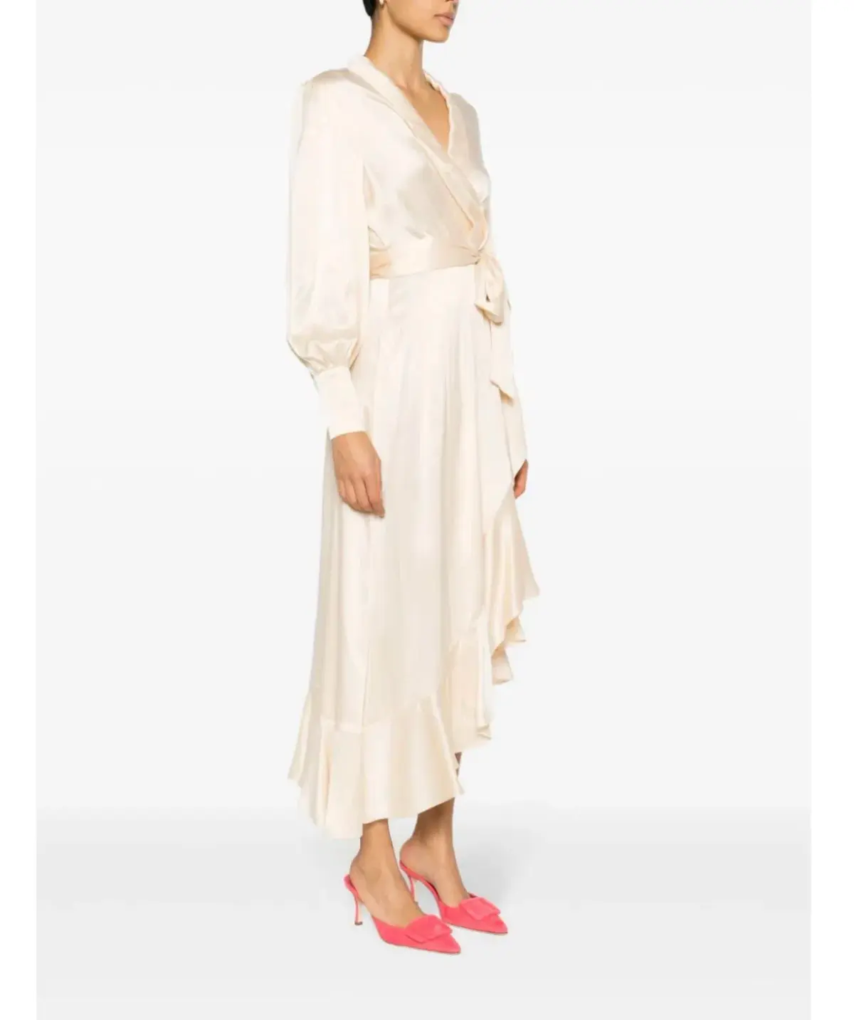 Zimmermann Silk Wrap Midi Dress Beige Size 1 / AU 10 - Image 2