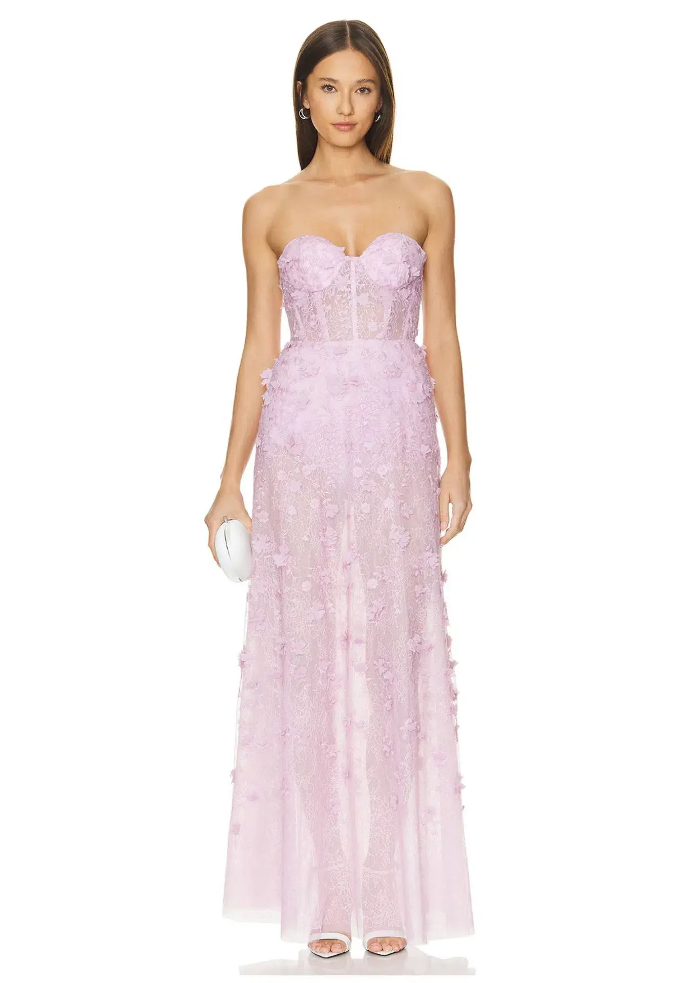 BCBGMAXAZRIA Poppy Strapless Floral Applique Gown Lilac Size 8 - Image 1