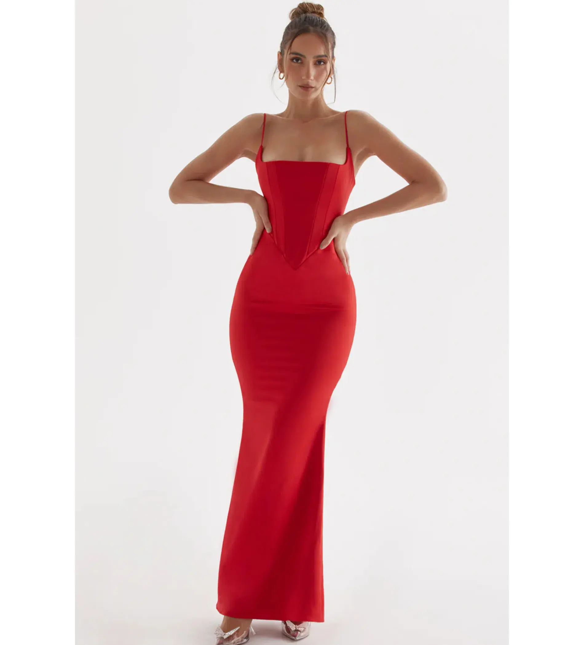 House of CB Olivette Red Rose Satin Corset Maxi Dress Red Size 12 - Image 1