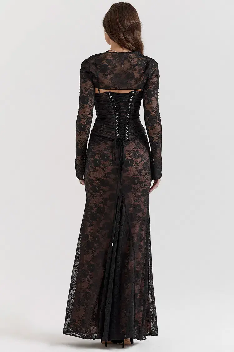 House Of Cb Artemis Lace Maxi Dress Black Size 12 - Image 4