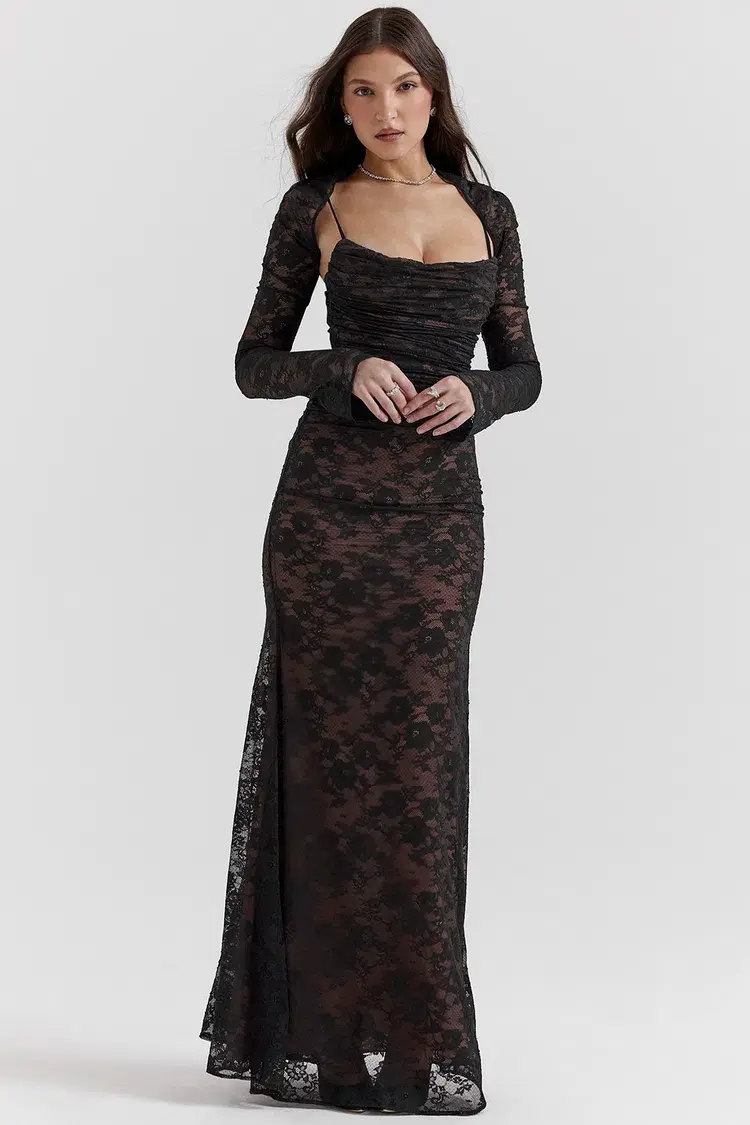 House Of Cb Artemis Lace Maxi Dress Black Size 12 - Image 6