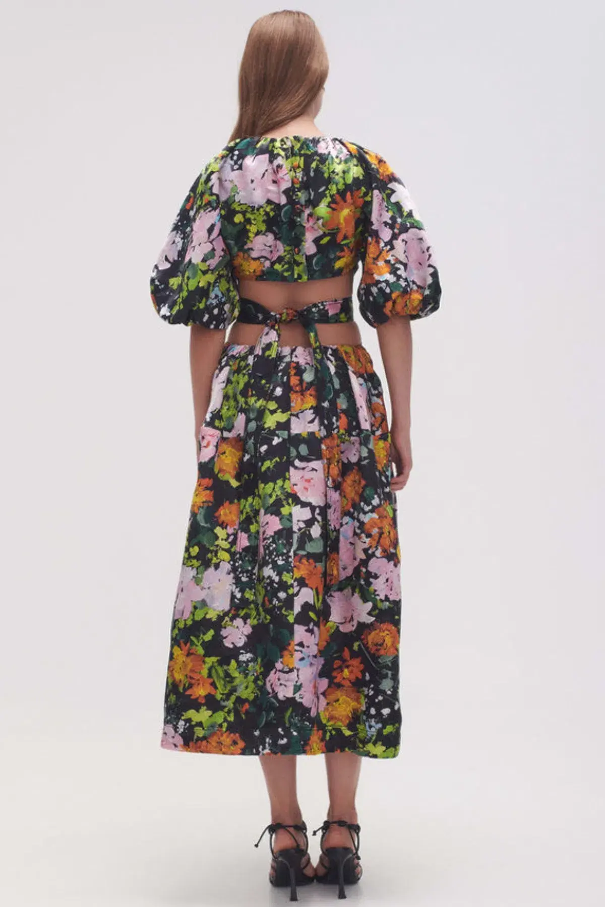 Aje Mimosa Cutout Midi Dress Midnight Floral Size 8 - Image 4