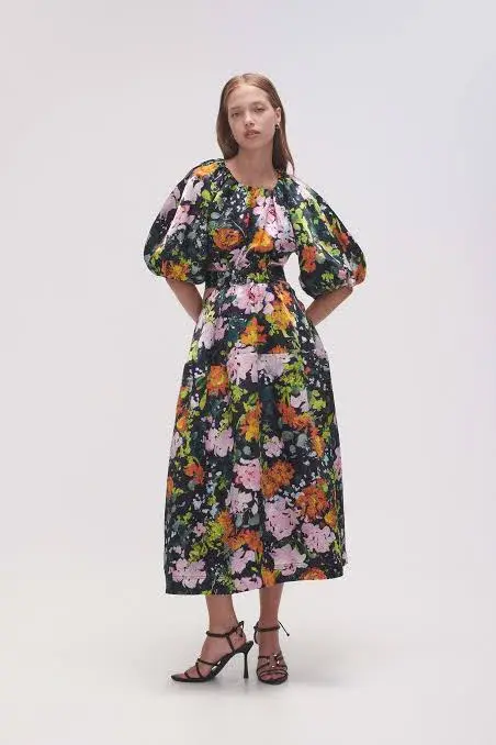 Aje Mimosa Cutout Midi Dress Midnight Floral Size 8 for rent on The Volte - main image