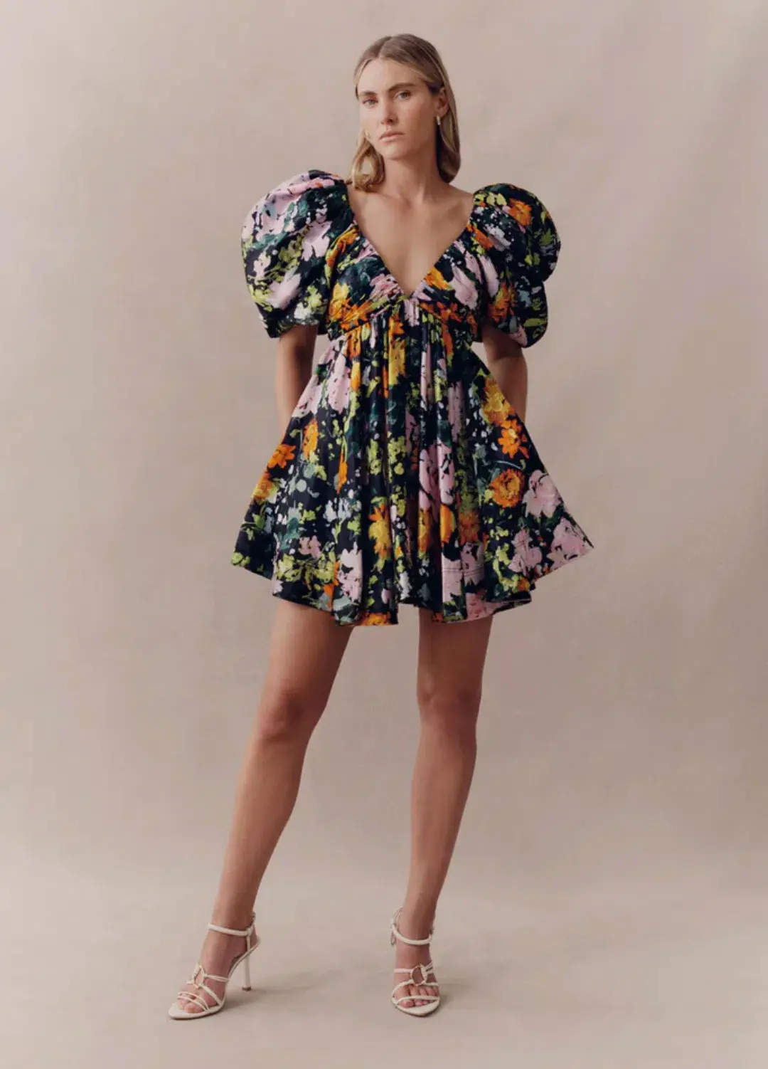 Aje Gabrielle Plunge Mini Dress Midnight Floral Size 8 - Image 4