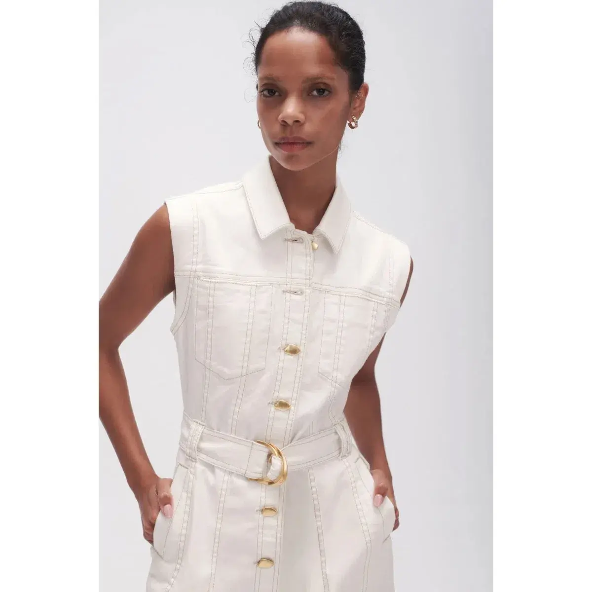 Aje Darcie Denim Mini Dress White Size XS / AU 6 - Image 4