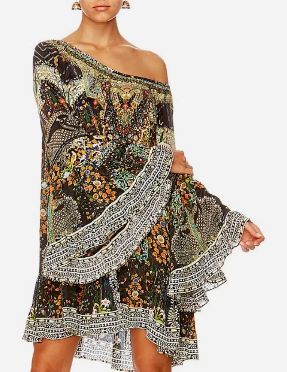 Camilla Scoop-Neck A-Line Printed Frill Mini Dress Multi Size 14/XL - Image 3