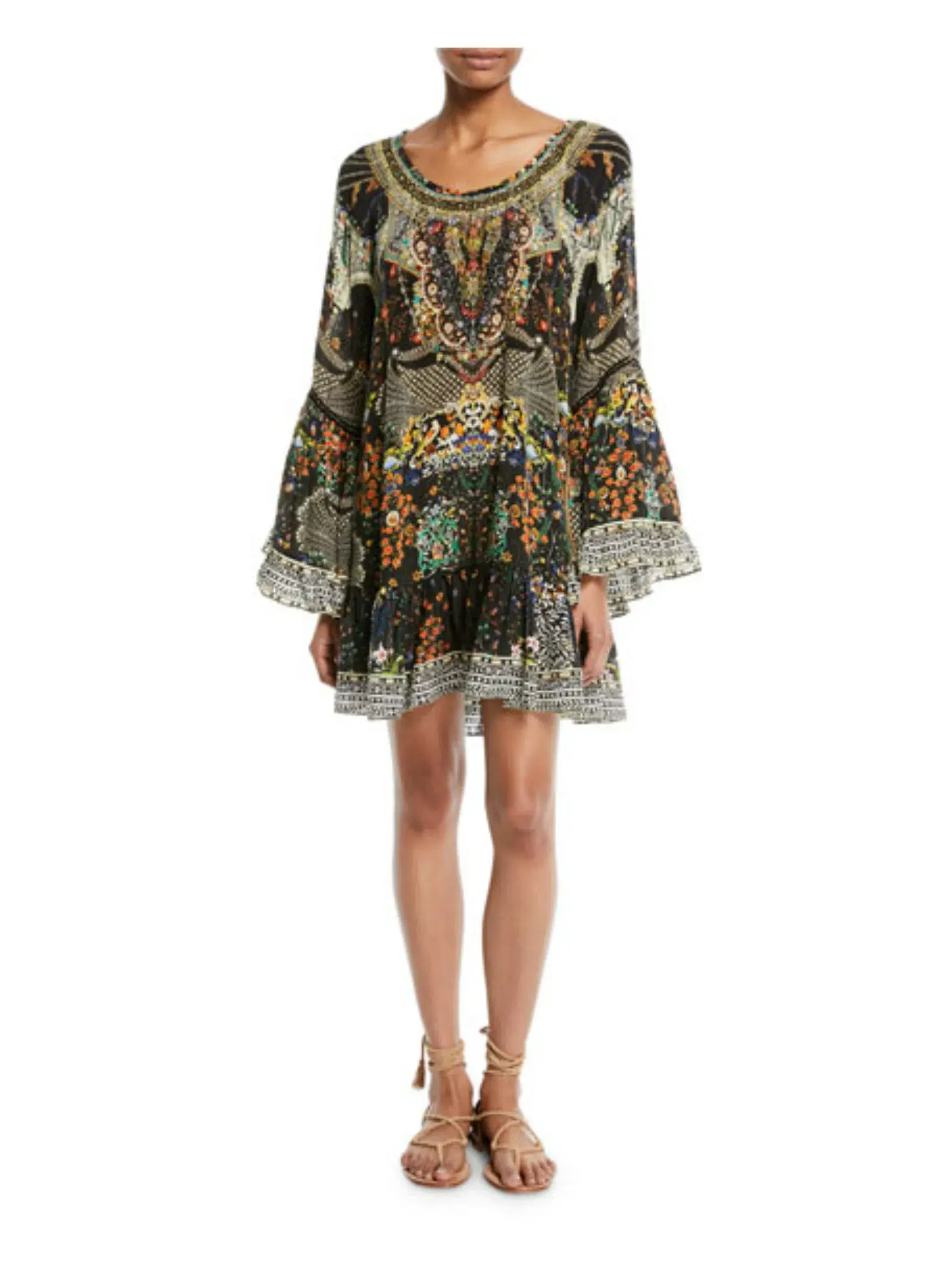 Camilla Scoop-Neck A-Line Printed Frill Mini Dress Multi Size 14/XL - Image 1