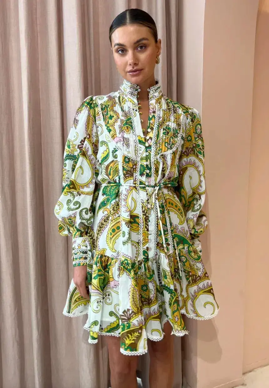 Alemais Octavia Ruffle Mini Dress Multi Size 10 for rent on The Volte - main image