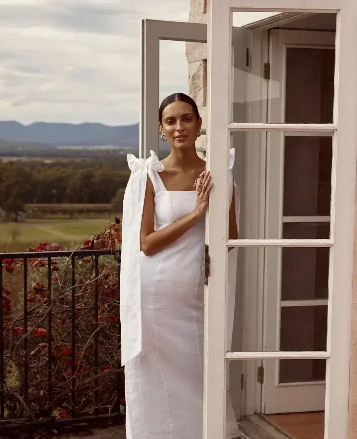 Dissh Aisle Linen Bow Midi Dress White Size 12 - Image 5