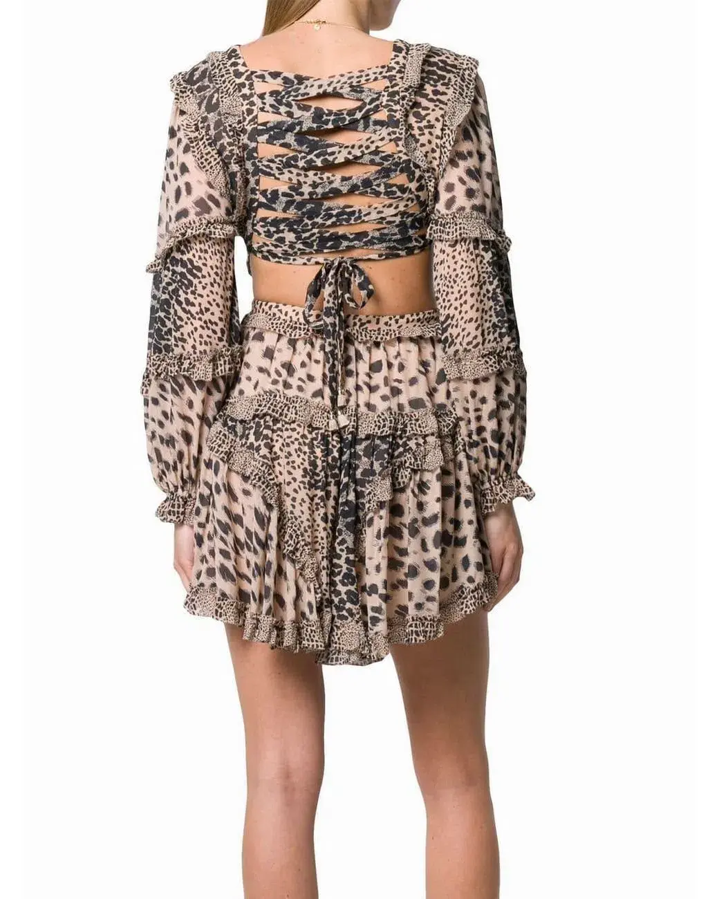 Zimmermann Allia Cut Out Mini Dress Spliced Animal Print Size 8 for rent on The Volte - main image