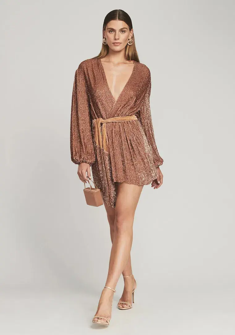 Retrofete Gabrielle Robe Mini Dress Bronze Sequins Size 8 - Image 1