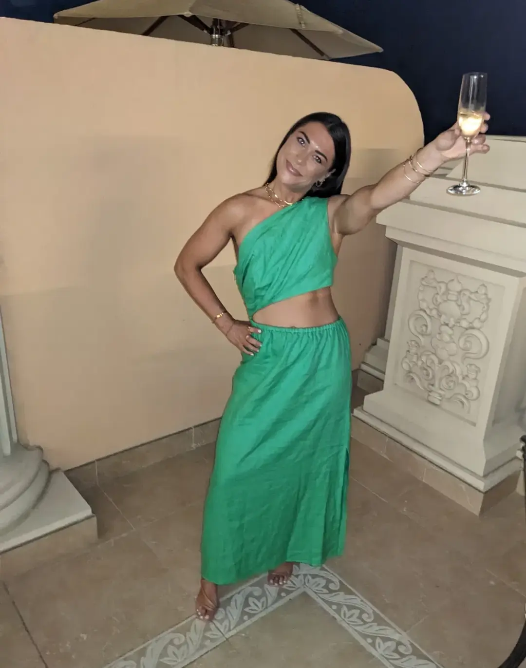 Venroy The Draped One Shoulder Cut Out Midi Dress in Vibrant Green Size M / AU 10 for rent on The Volte - main image