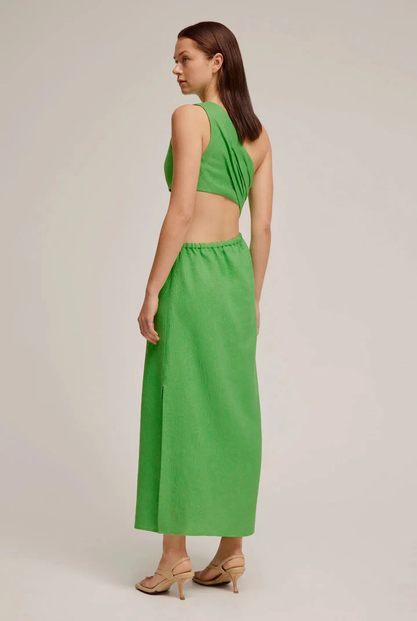 Venroy The Draped One Shoulder Cut Out Midi Dress in Vibrant Green Size M / AU 10 - Image 3
