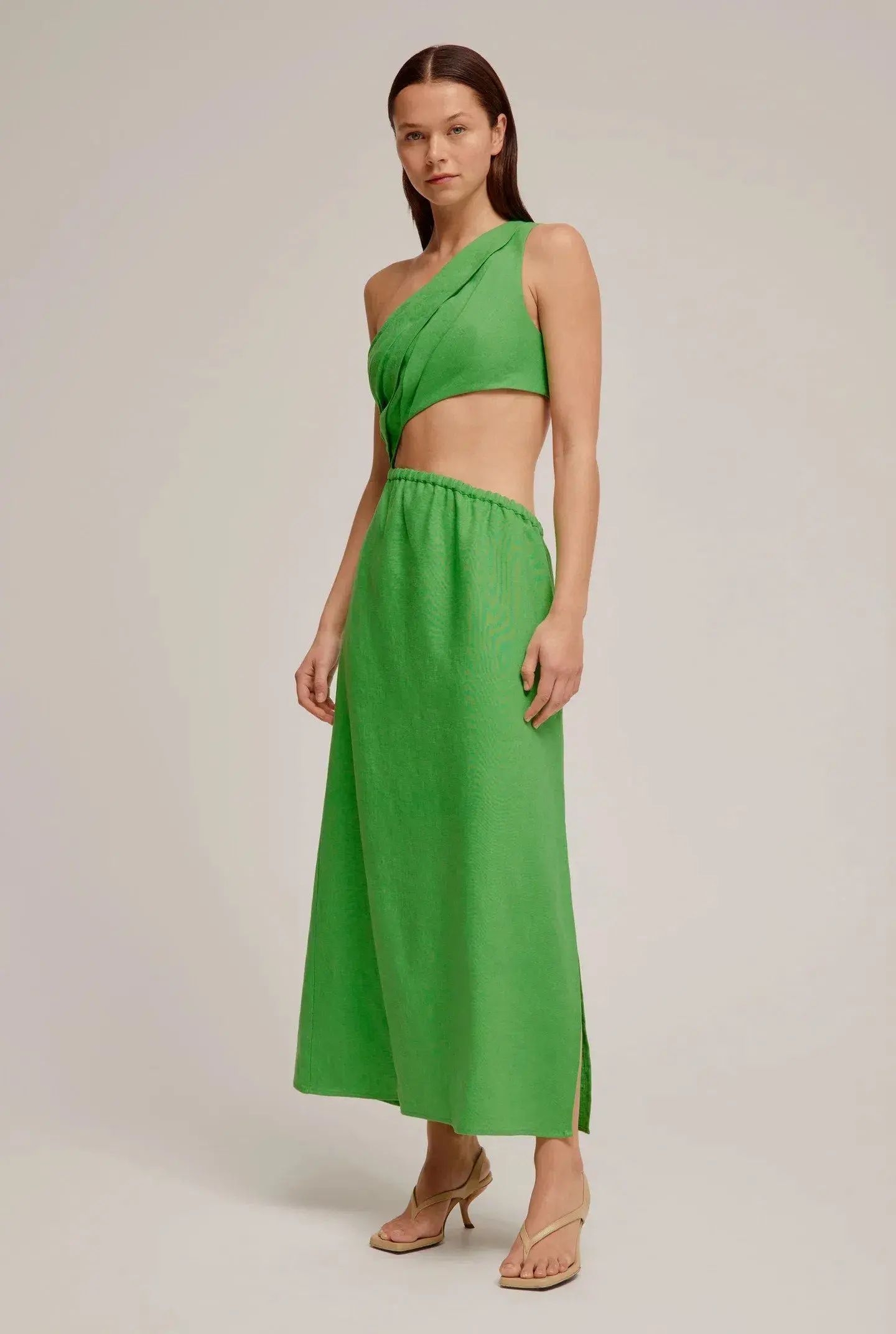 Venroy The Draped One Shoulder Cut Out Midi Dress in Vibrant Green Size M / AU 10 - Image 1