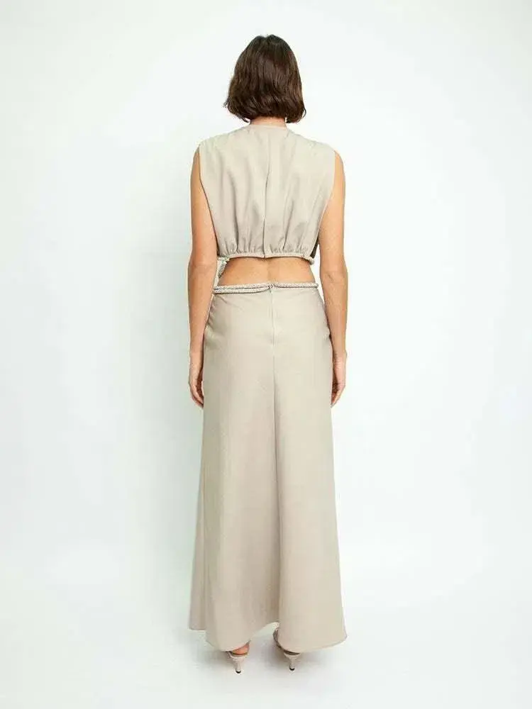 Christopher Esber Crystal Interweave Dress Sand Size 6 - Image 2