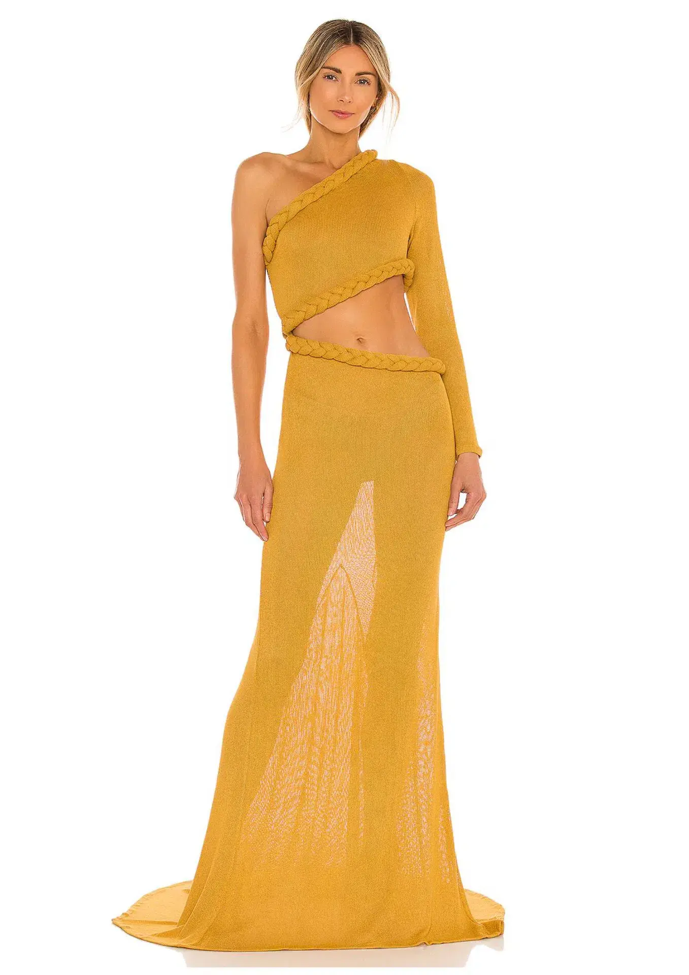 Bronx and Banco Dalia One Shoulder Knit Dress Mustard Size 6 - Image 1