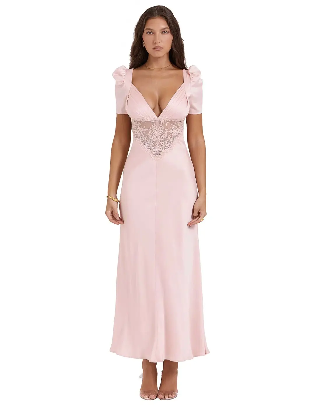 House of CB Rafaela Pure Silk & Lace Dress Soft Peach Size 12 for rent on The Volte - main image
